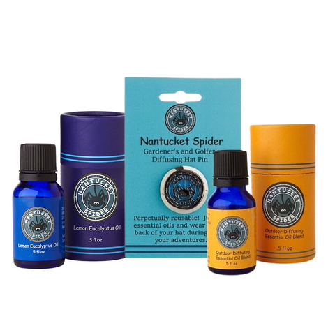 Gardener & Golfer's Diffusing Hat Pin and Outdoor Diffusing Essential Oil Blend Bundle