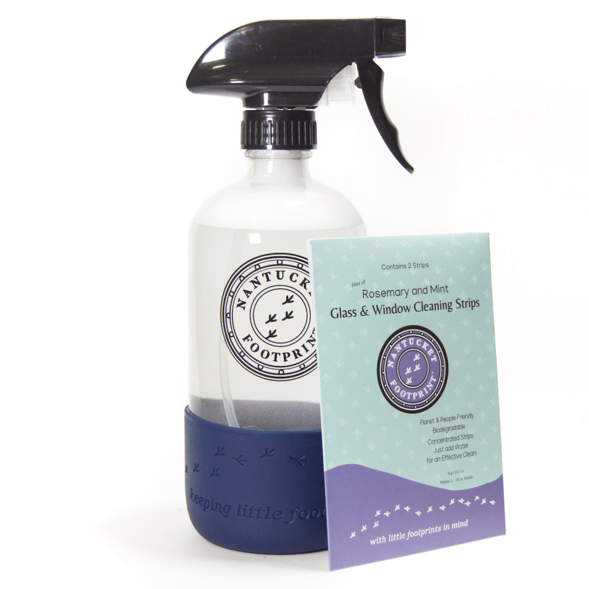 Glass & Window Cleaning Spray - 16 oz - Just - Add - Water - 2 Concentrated Cleaning Strips + 16 oz Reusable Glass Spray Bottle - Nantucket Spider
