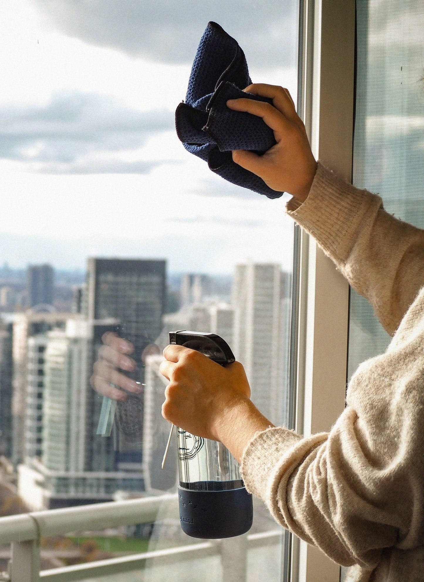 Glass & Window Cleaning Spray - 16 oz - Just - Add - Water - 2 Concentrated Cleaning Strips + 16 oz Reusable Glass Spray Bottle - Nantucket Spider