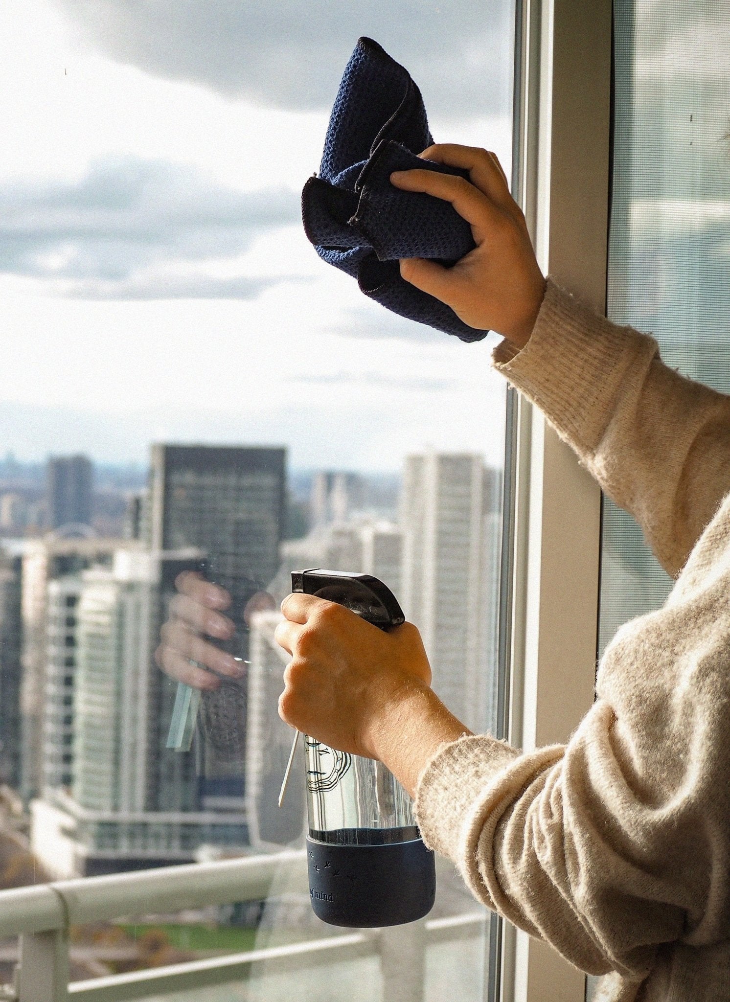 Glass & Window Cleaning Spray - 16 oz - Just - Add - Water - 2 Concentrated Cleaning Strips + 16 oz Reusable Glass Spray Bottle - Nantucket Spider