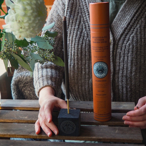 Bundle & Save 10%: Mosquito & Fly Repelling Outdoor Garden Incense Sticks (14 Stick Tube) & Artisanal Stone Block Incense Holder - Nantucket Spider