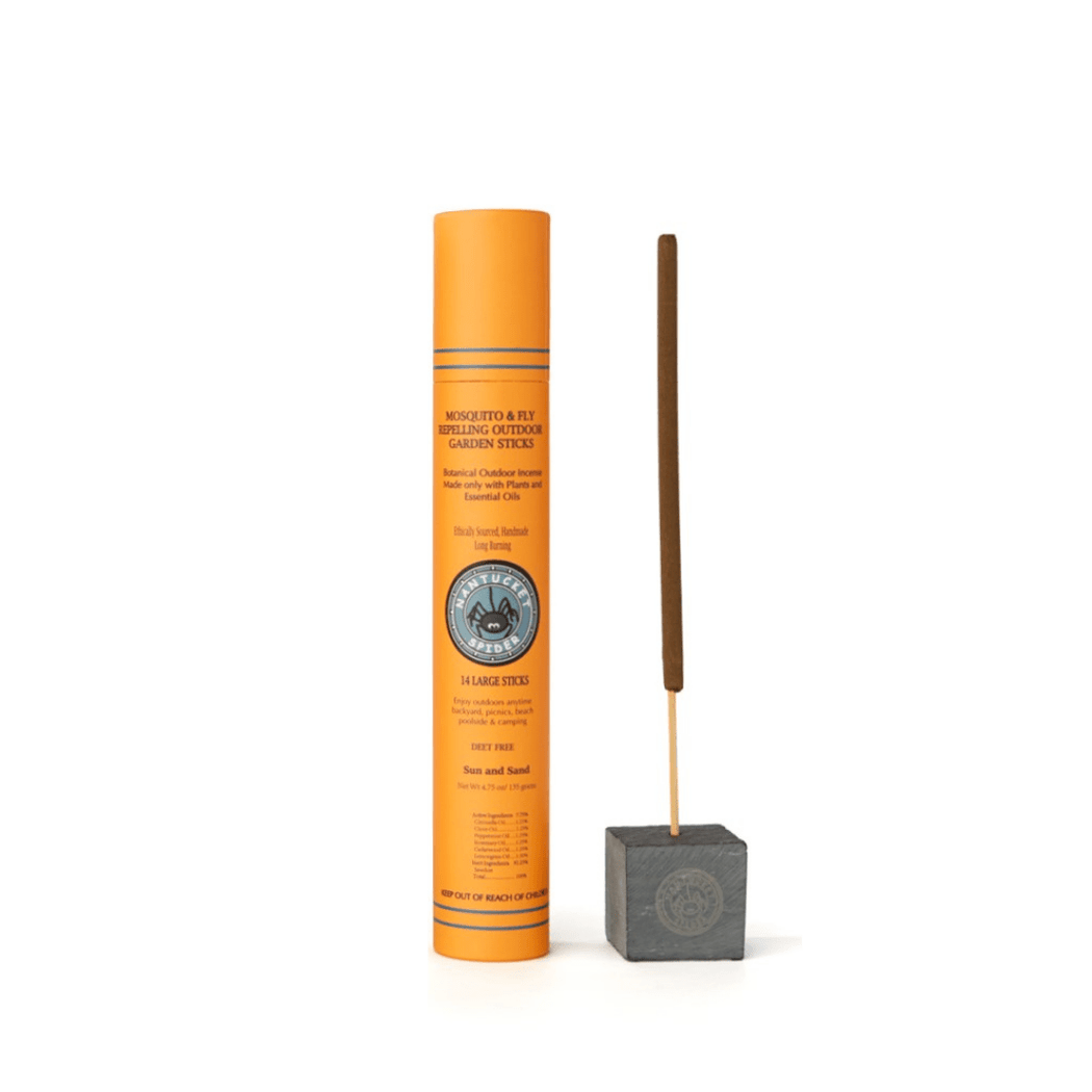 Bundle & Save 10%: Mosquito & Fly Repelling Outdoor Garden Incense Sticks (14 Stick Tube) & Artisanal Stone Block Incense Holder - Nantucket Spider