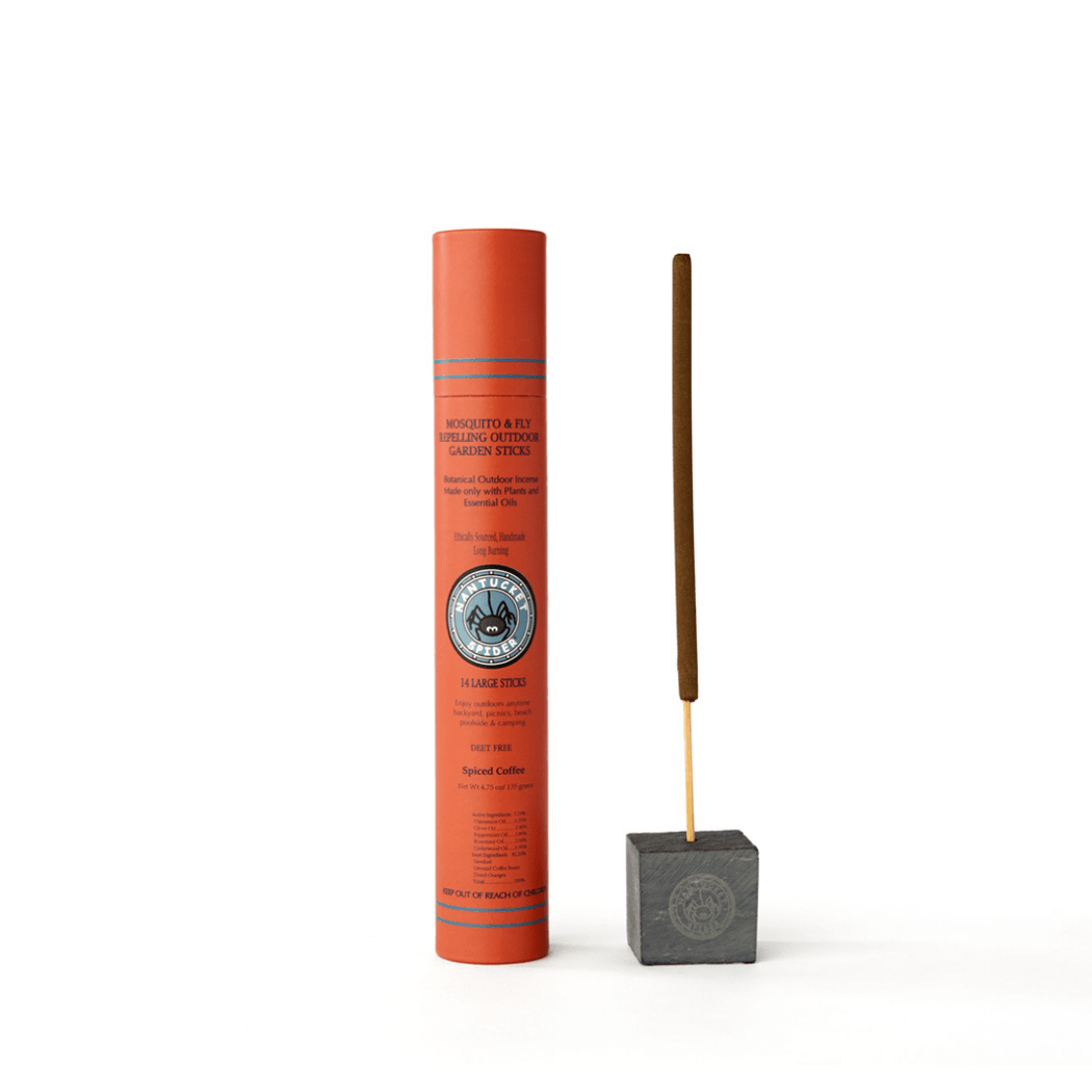 Bundle & Save 10%: Mosquito & Fly Repelling Outdoor Garden Incense Sticks (14 Stick Tube) & Artisanal Stone Block Incense Holder - Nantucket Spider