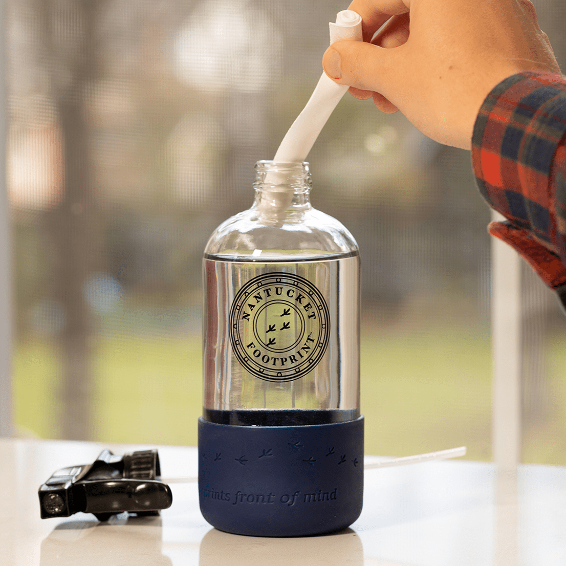 Reusable 16 oz Glass Spray Bottle (Empty) with Silicone Cushion Base - Nantucket Spider